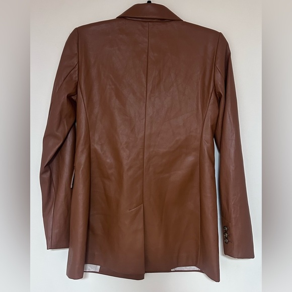 Loft Faux Leather Double Breasted Brown Blazer with Gold Buttons Size 0 NWOT - Picture 2 of 9